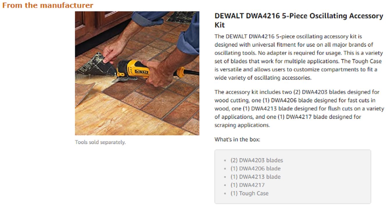 DEWALT DWA4216 5Piece Oscillating Blade Set... 885911318969 eBay